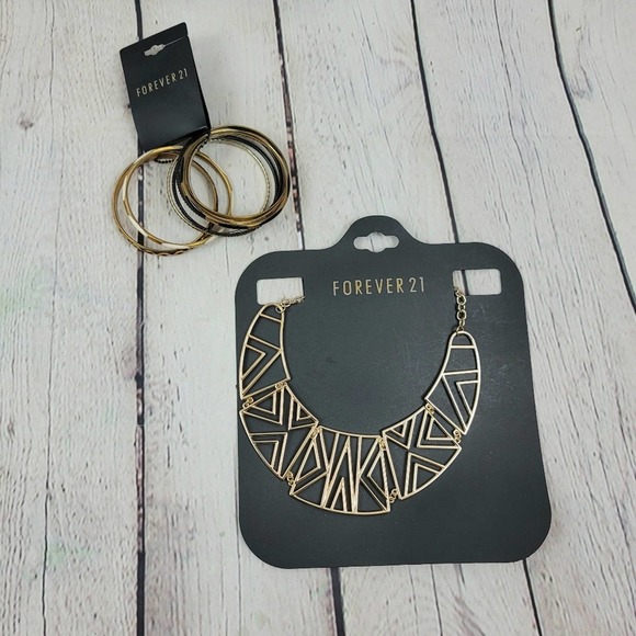 Forever 21 Aztec Gold Necklace and Bracelets New with Tags Fashion Jewelry - Picture 1 of 6